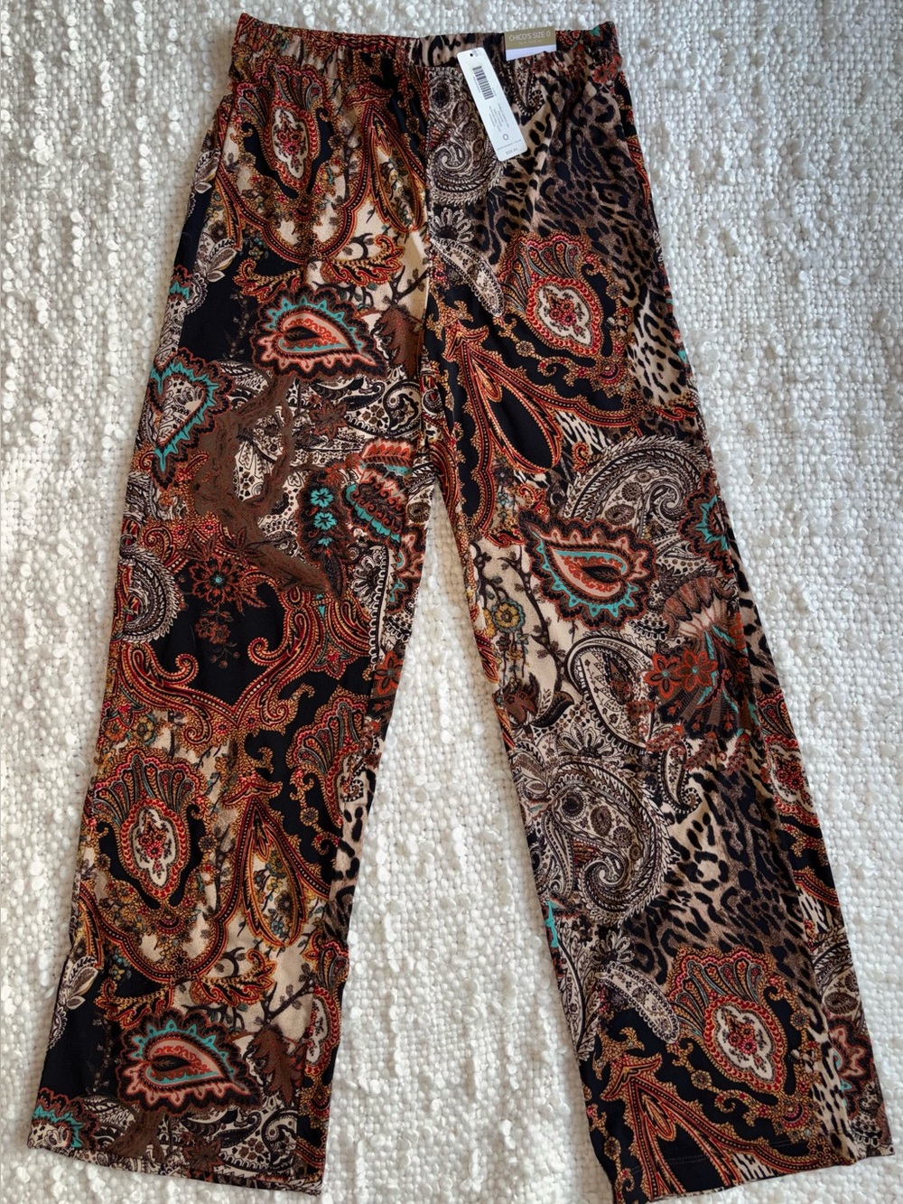 Chico’s Wide Leg Brown Paisley Pull On Pants size 0 NWT